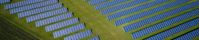 Row of solar panels, symbolising sustainability and CO2 reduction